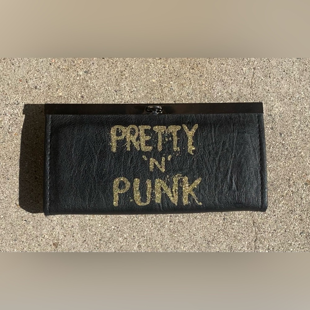 Black Clutch with Gold 'Pretty 'N' Punk' Design